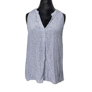 Joie 100% Silk Sleeveless Blouse Blue White Dot Print V Neck Tank Top L